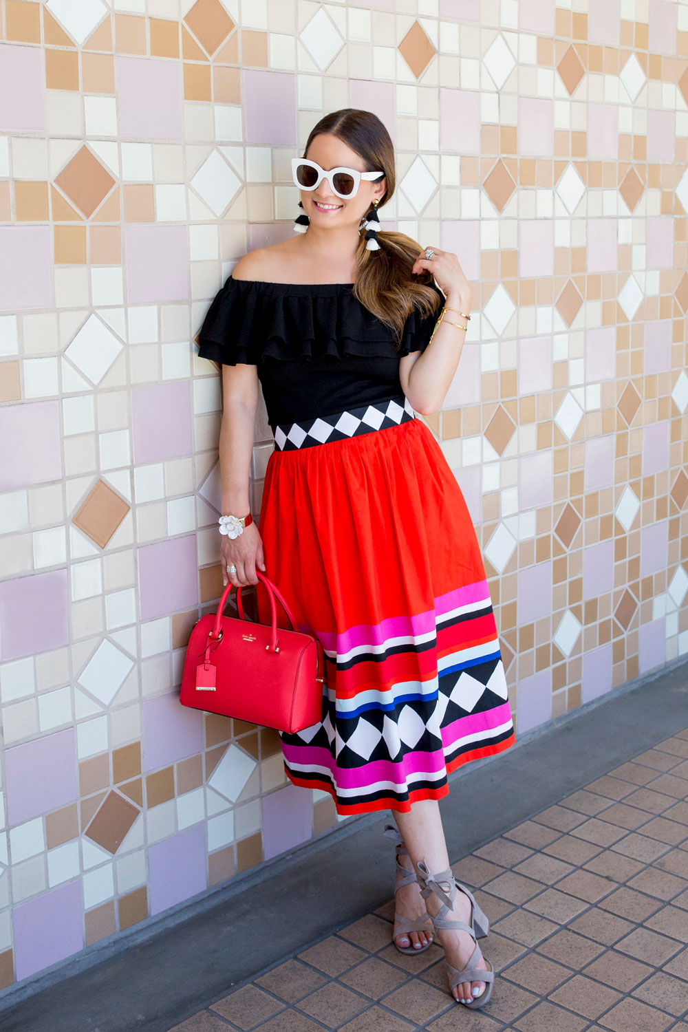 Kate Spade Red Geo Print Midi Skirt