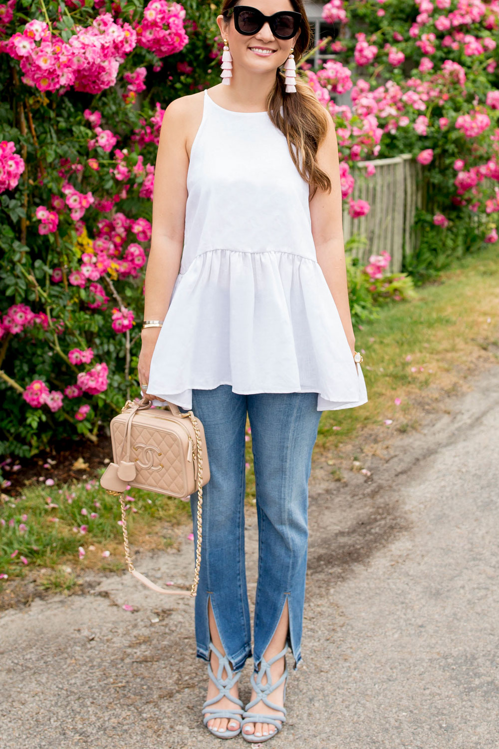 Long White Sleeveless Peplum Top