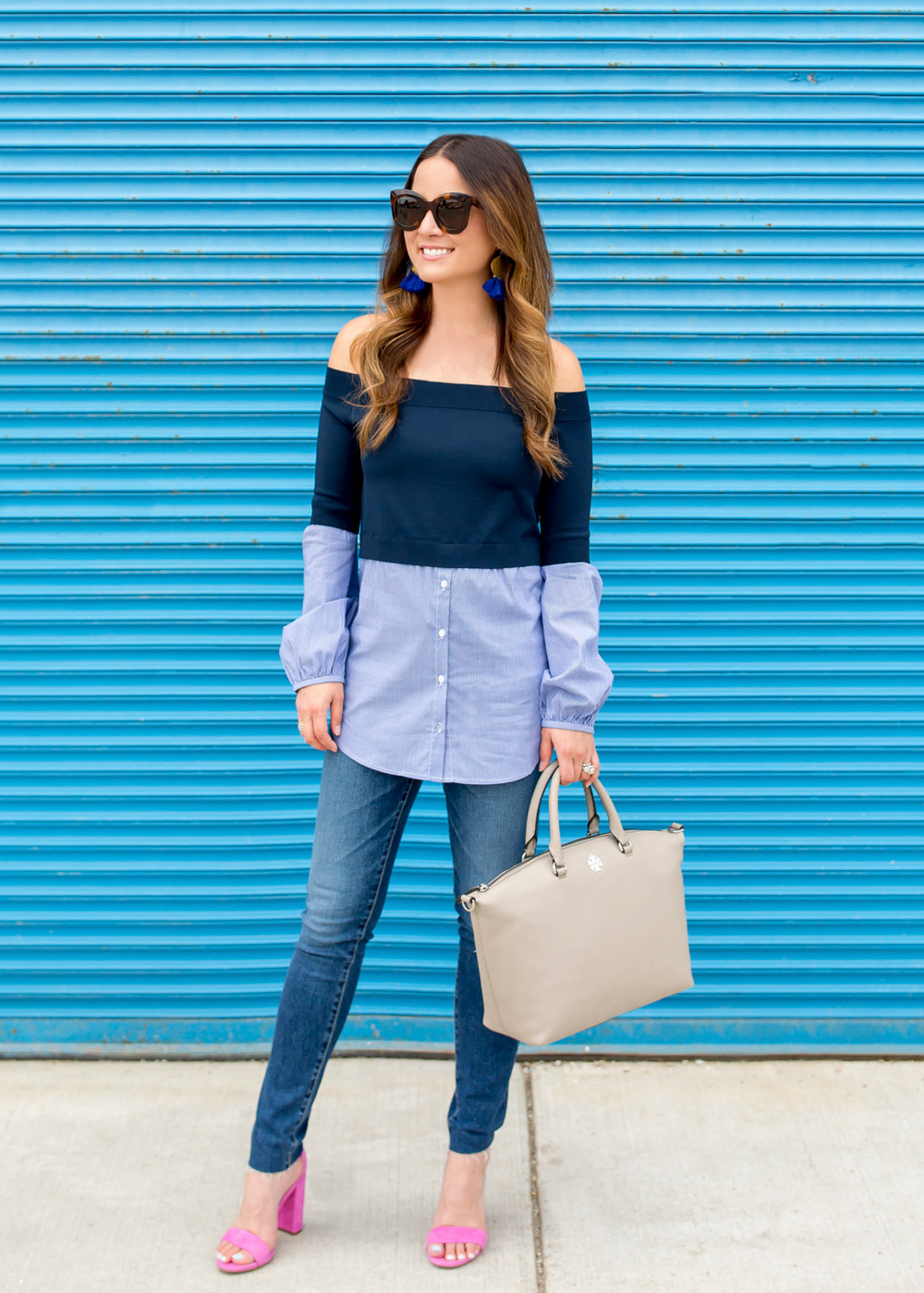 Navy Layered Off Shoulder Sweater
