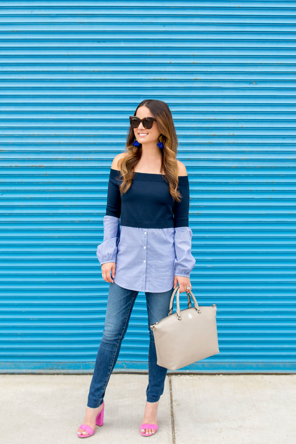 Navy Off Shoulder Layered Sweater
