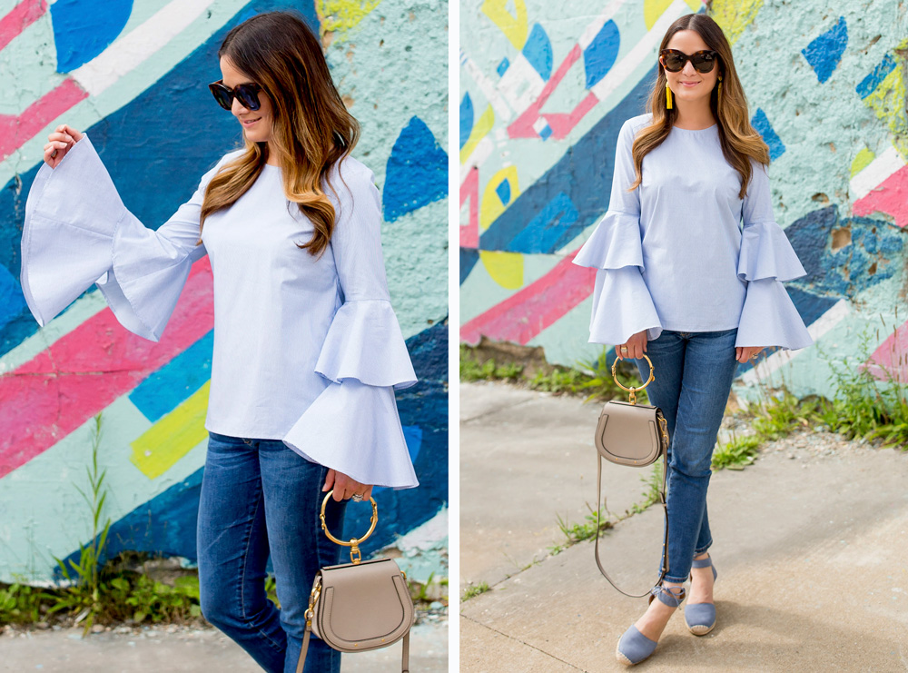 Nordstrom Blue Bell Sleeve Statement Top