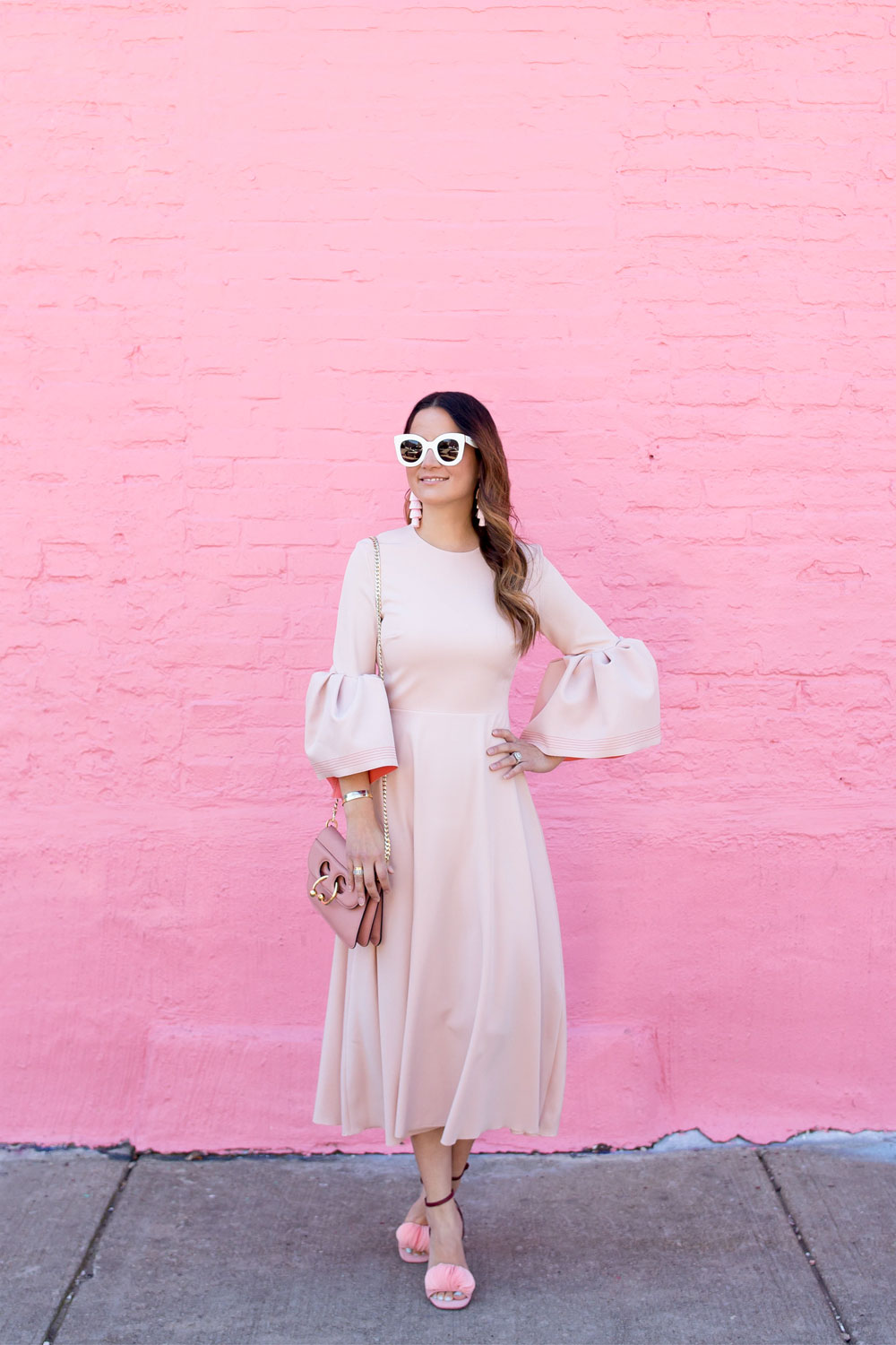 Pink Bell Sleeve Midi Dress