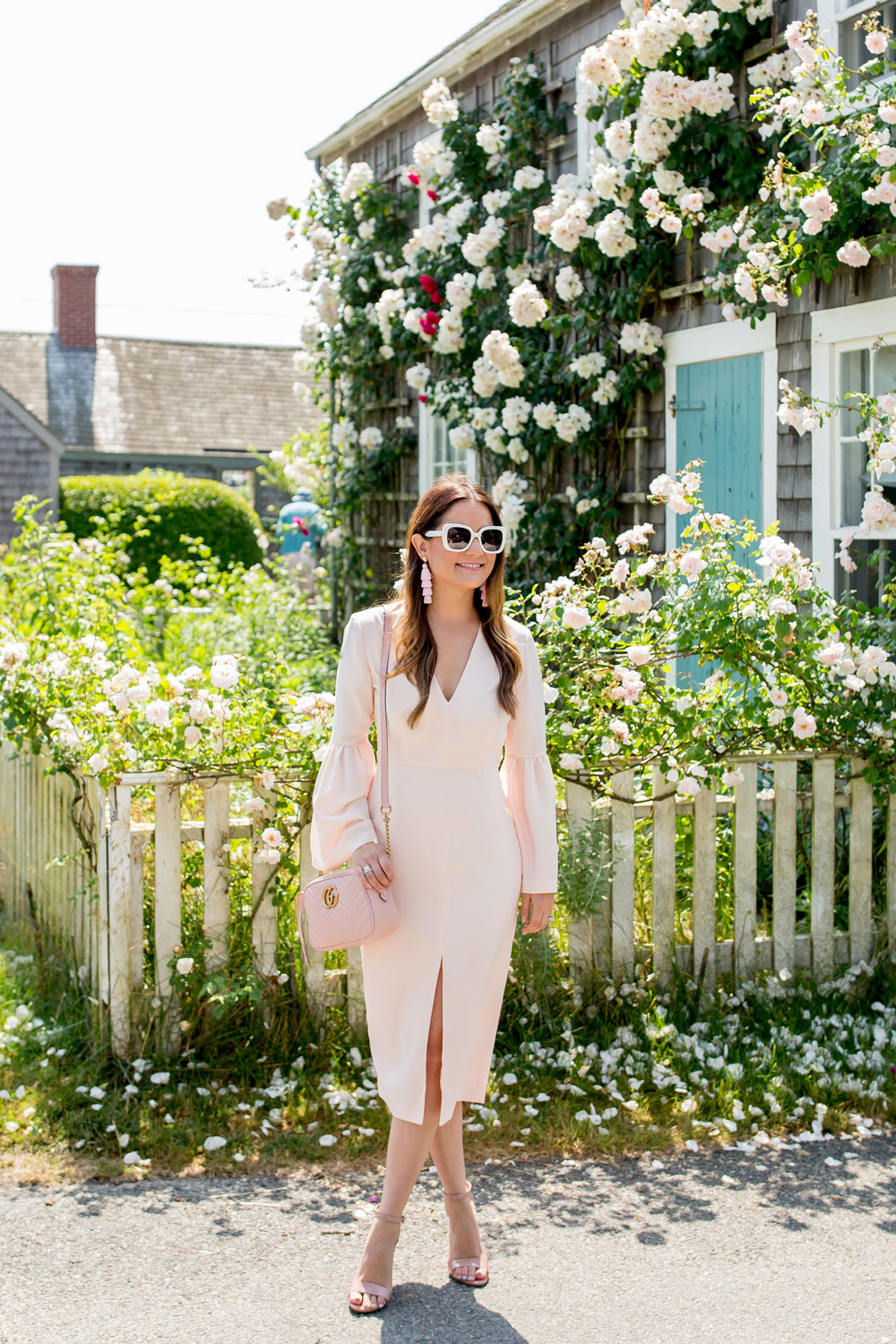 Pink Bell Sleeve Midi Dress