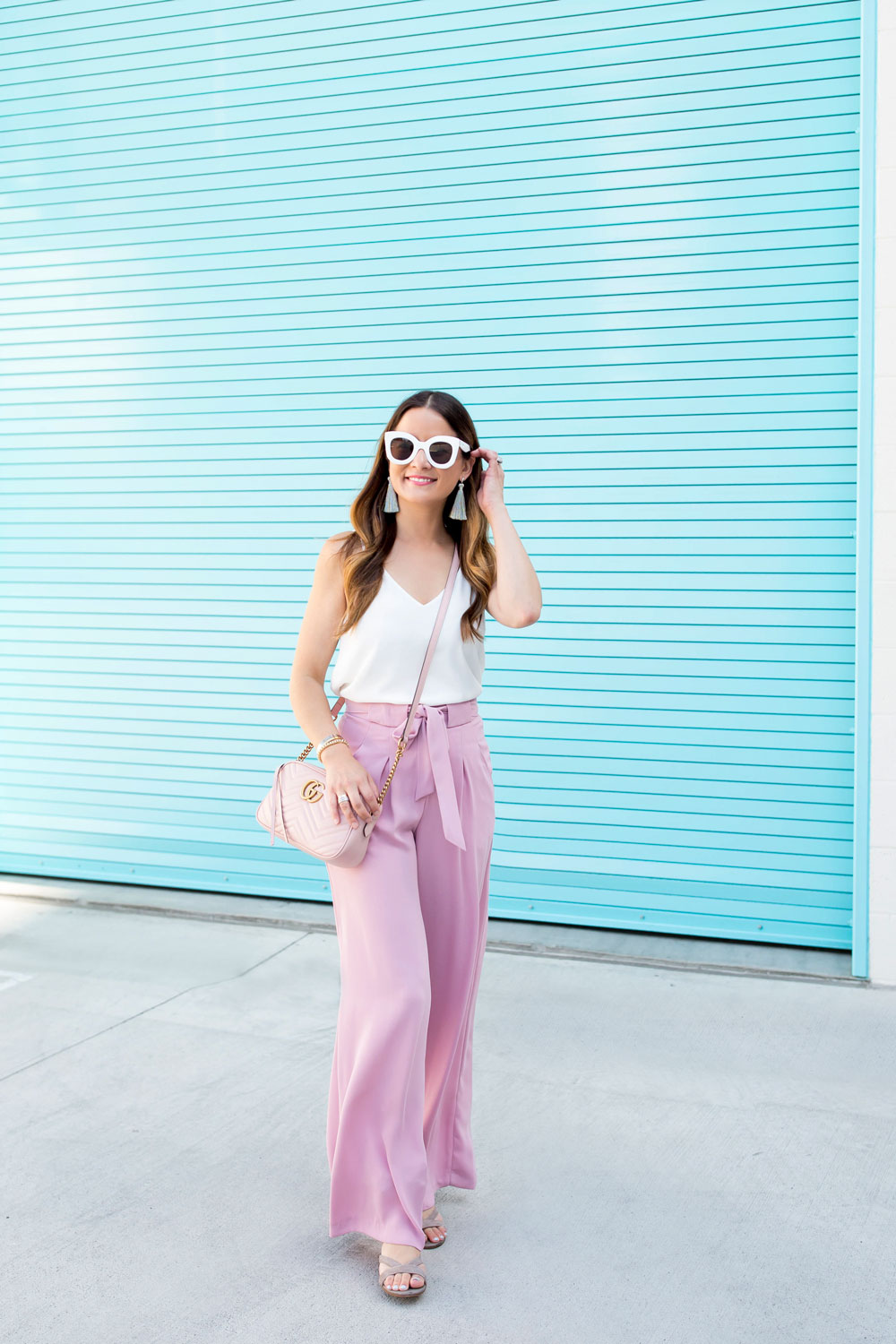 Pink Belted Wide Leg Pants