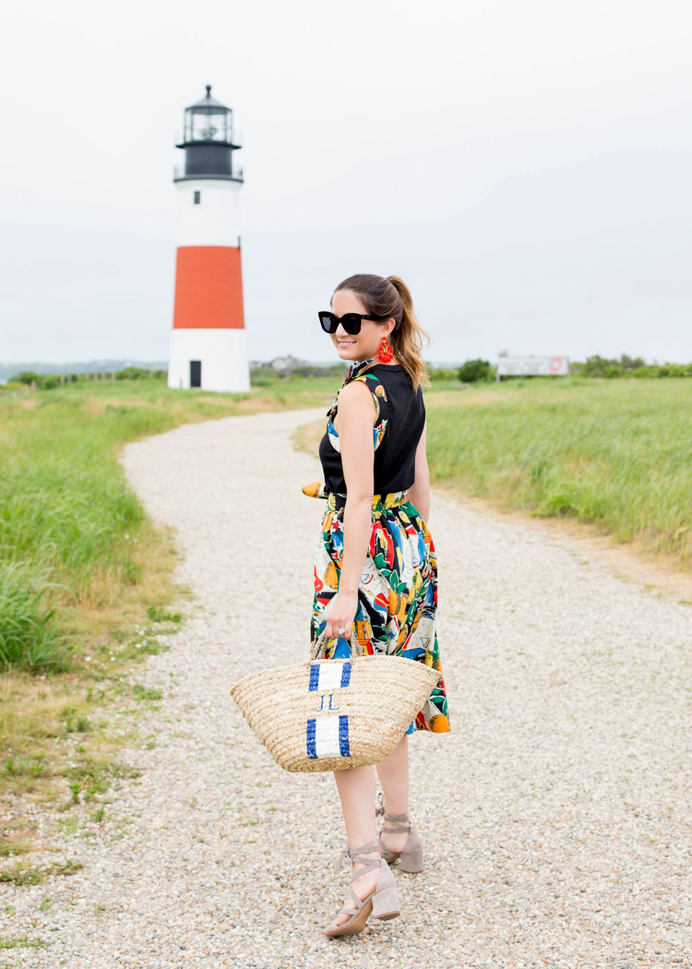 Postcard Print Midi Skirt