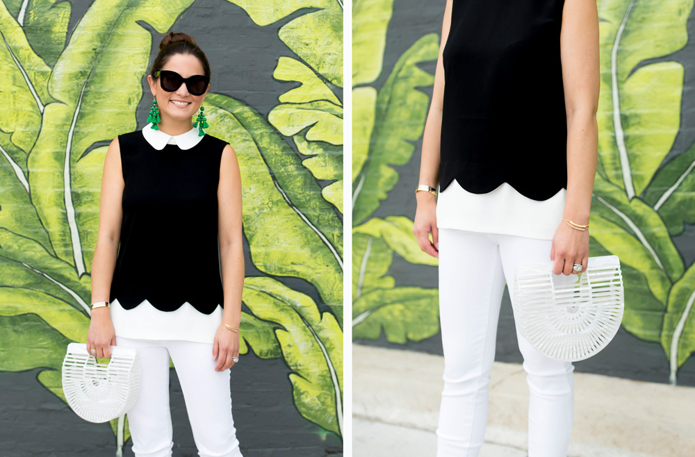 Scallop Hem Black White Top