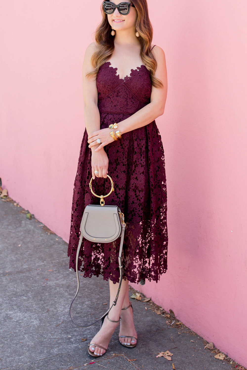 Burgundy Fit Flare Lace Dress