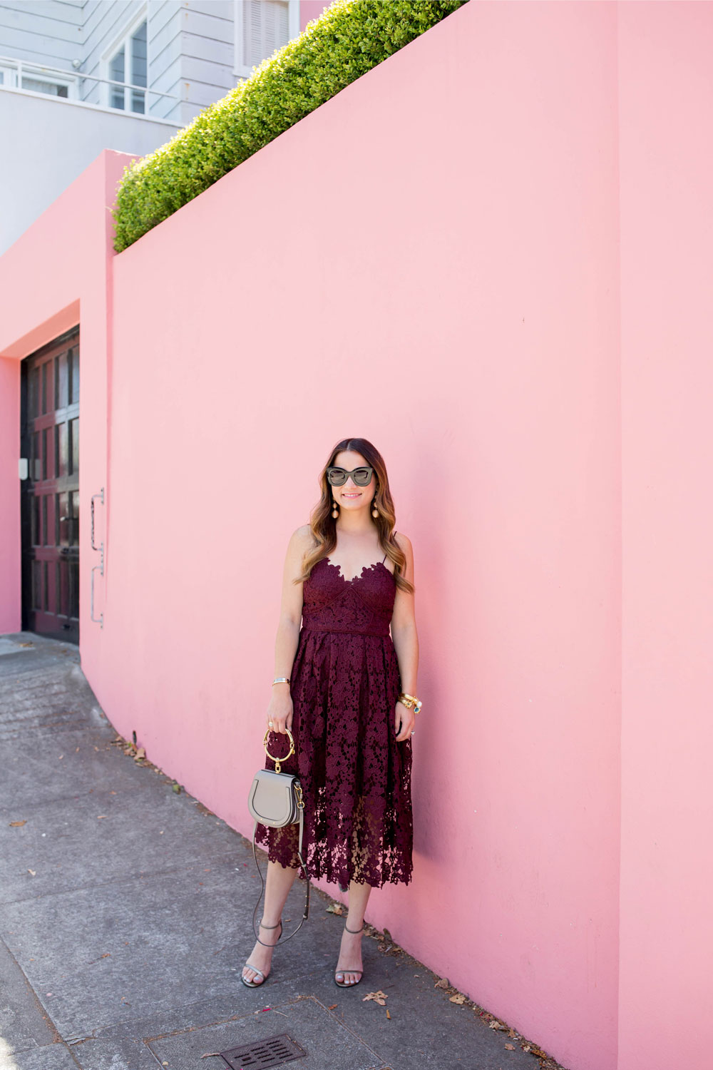 Burgundy Lace Midi Dress