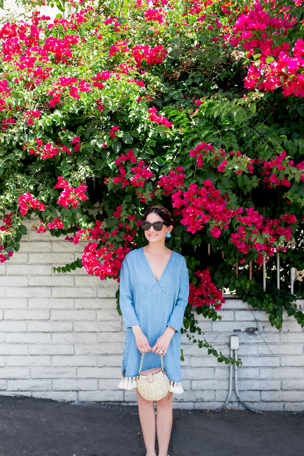 Chambray Tassel Trim Tunic Dress