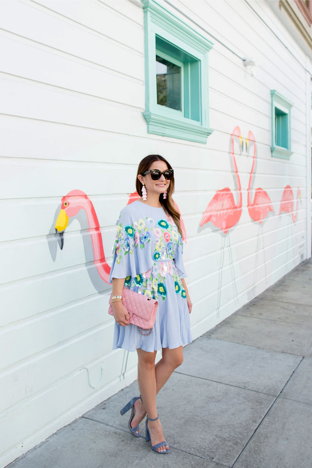 Blue Floral Embellished Dress