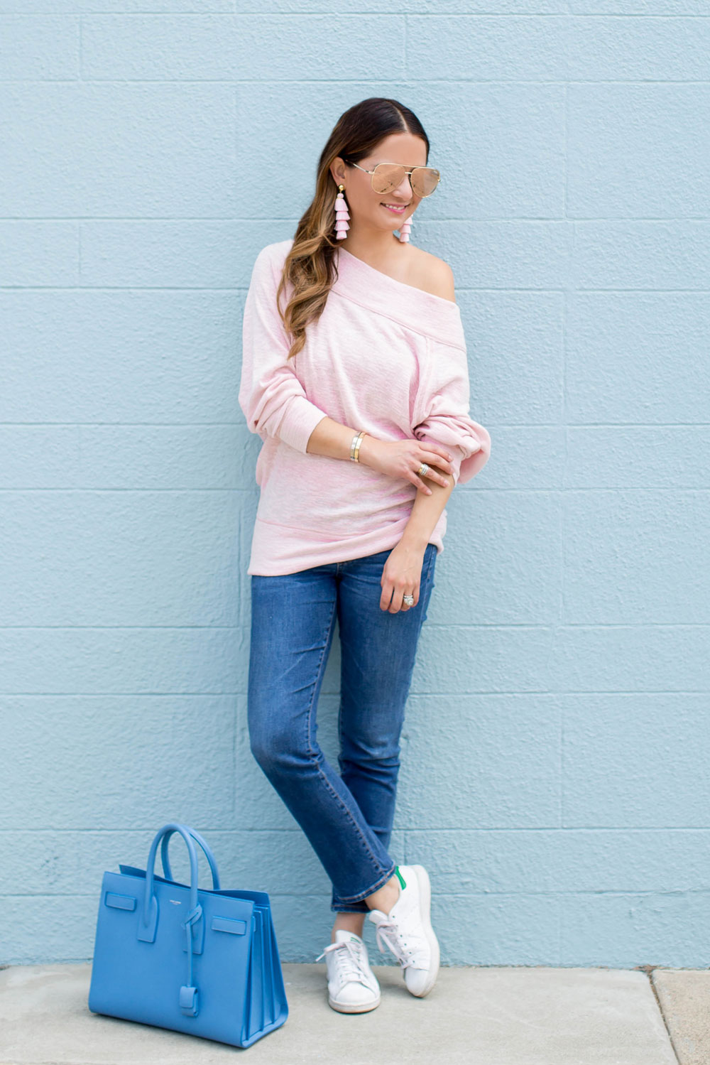 Free People Pink One Shoulder Sweatshirt