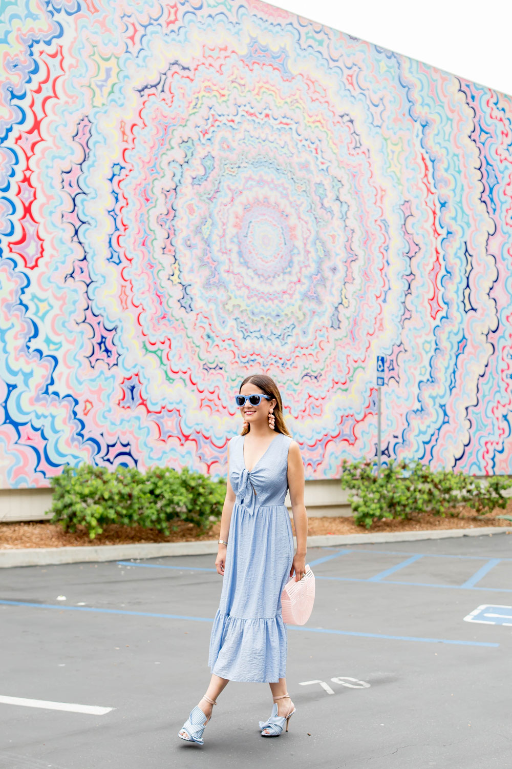 Shoshanna Tie Front Dress Styled With a Cult Gaia Pink Bag