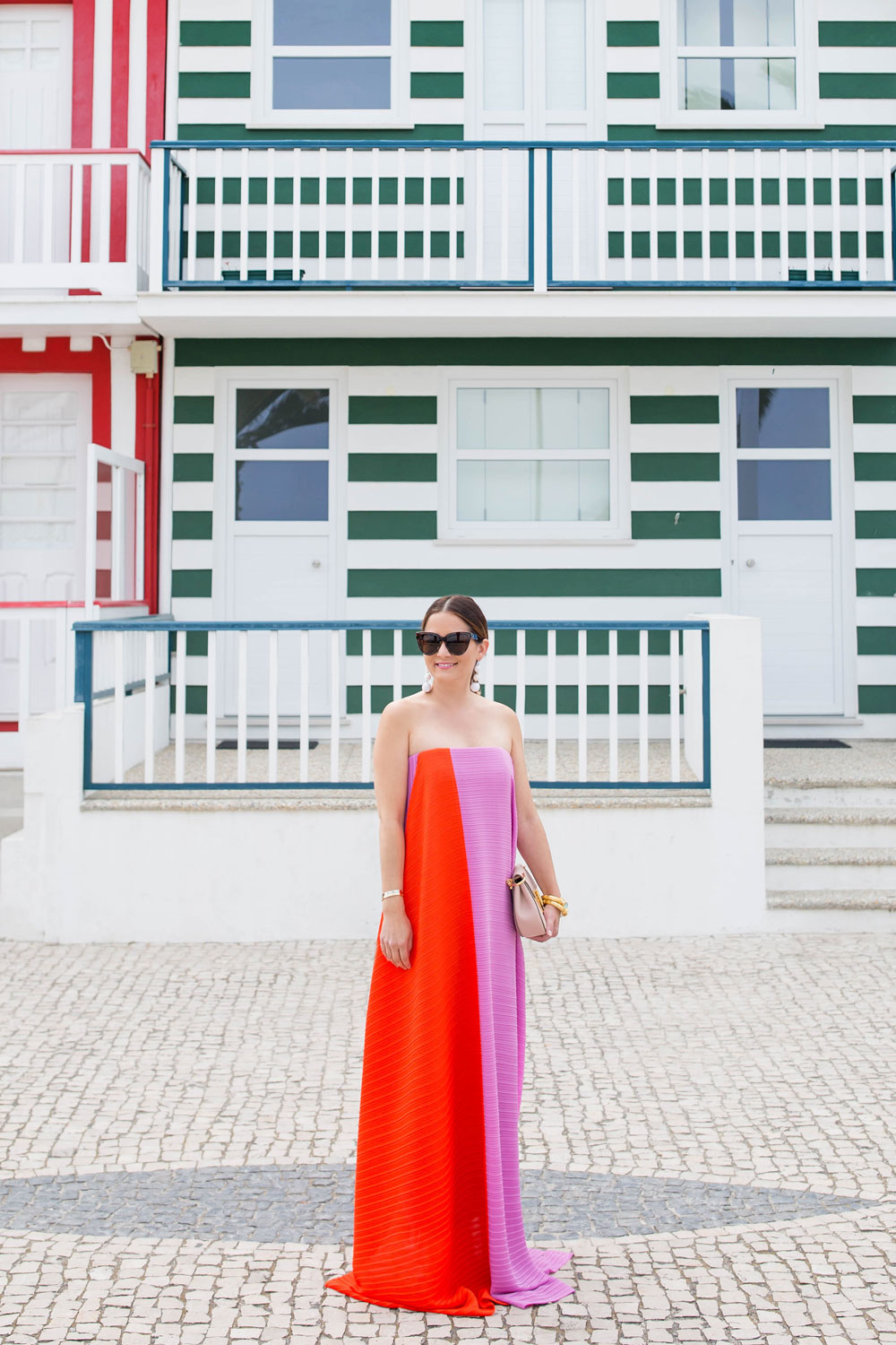 Strapless Pleated Colorblock Gown