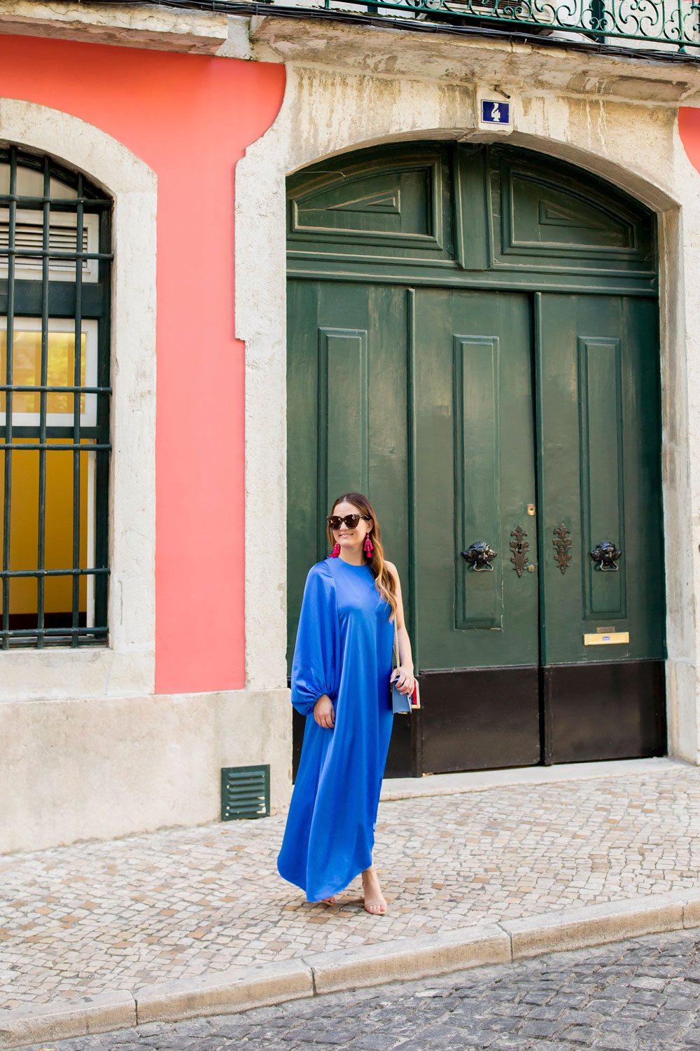 Tibi Blue Satin One Sleeve Dress