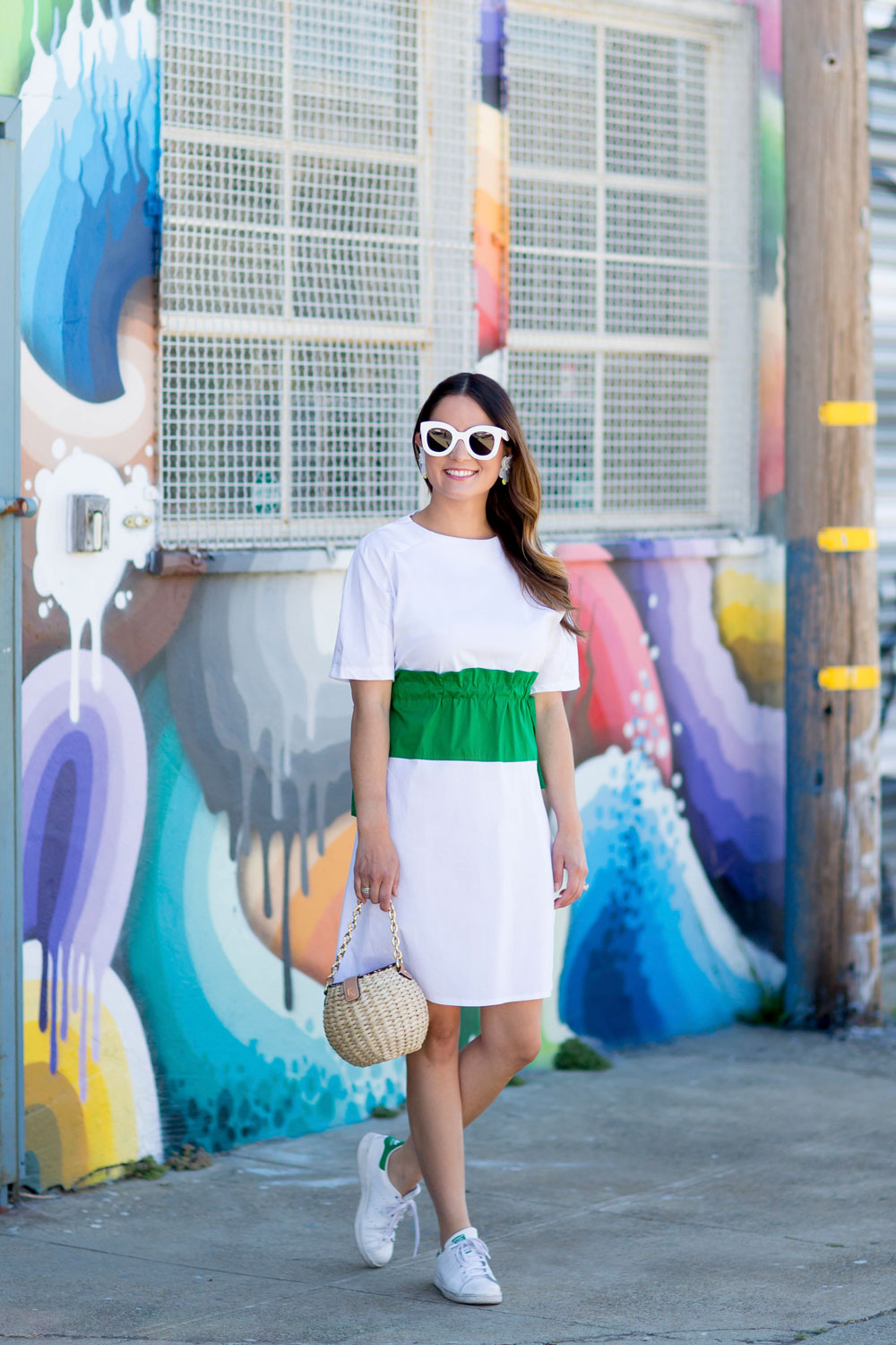 White Green Colorblock Dress