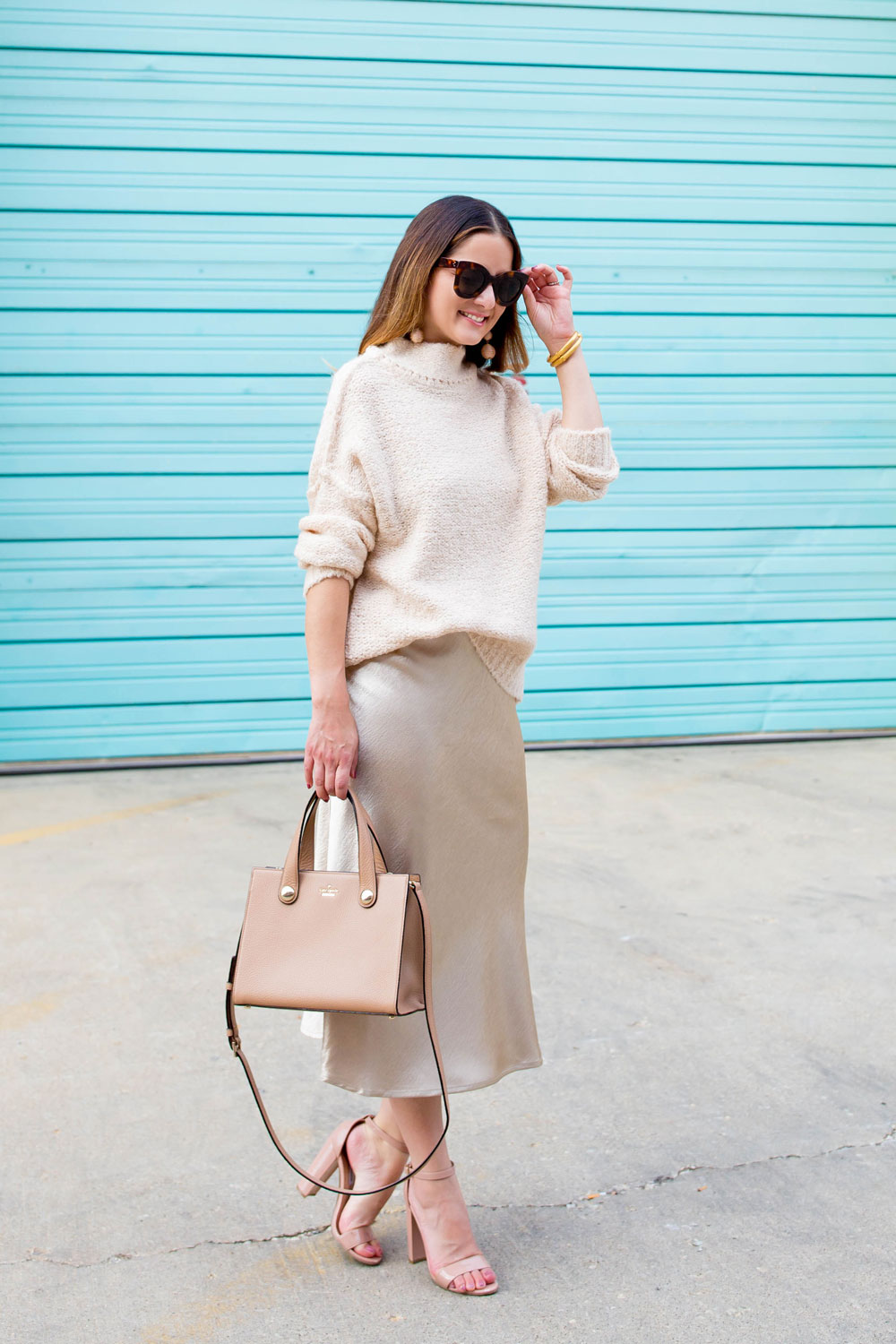 Beige Satin Midi Skirt