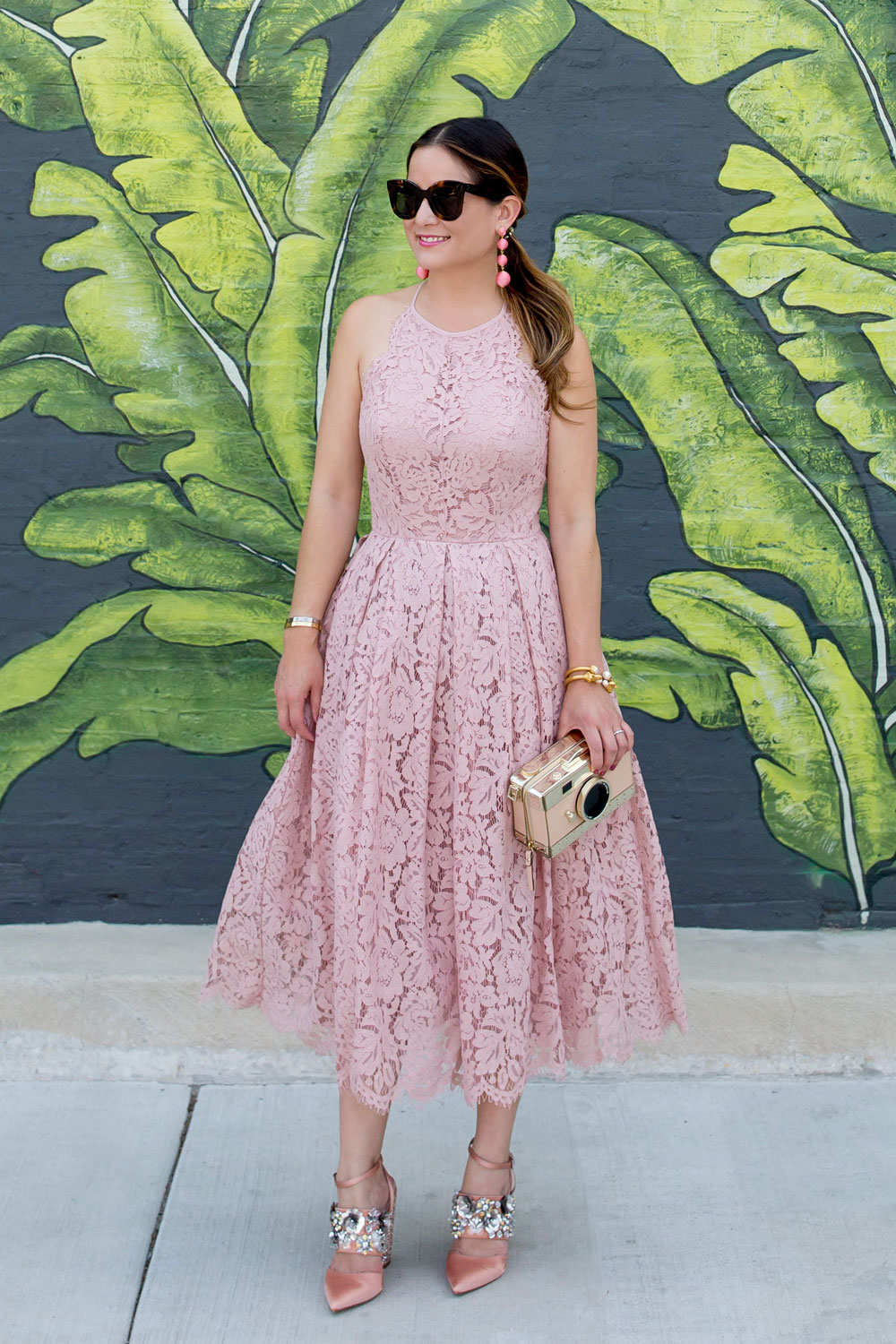 Blush Lace Fit and Flare Midi Dress