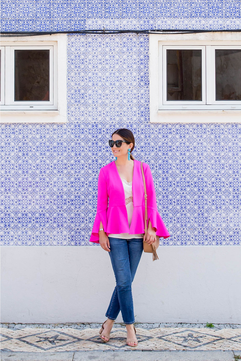 Bright Pink Bell Sleeve Jacket