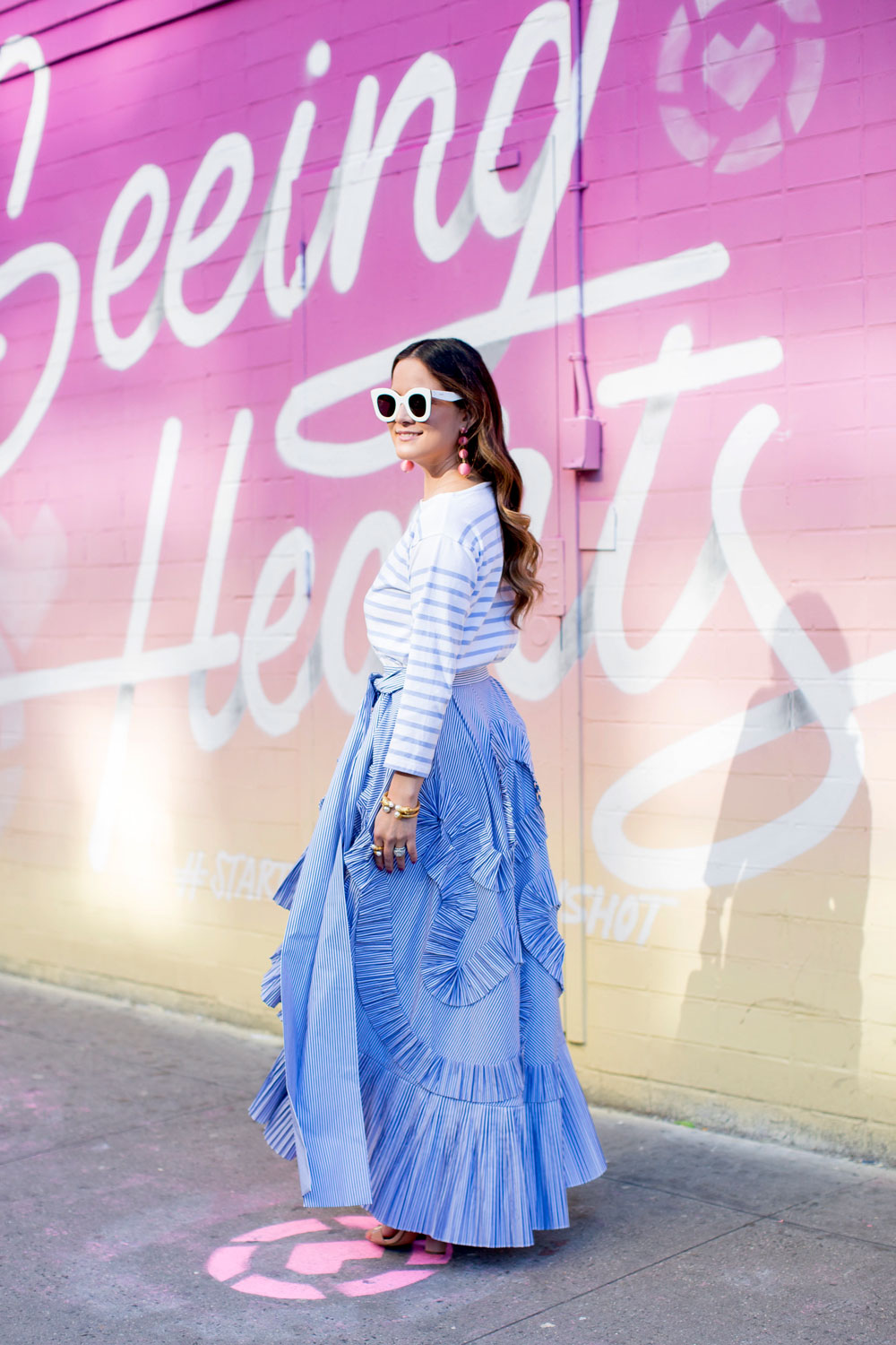 J. Crew Collection Blue Stripe Ruffle Skirt