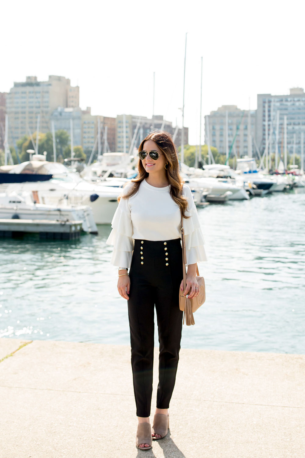 Gold Button Cropped Nautical Pants