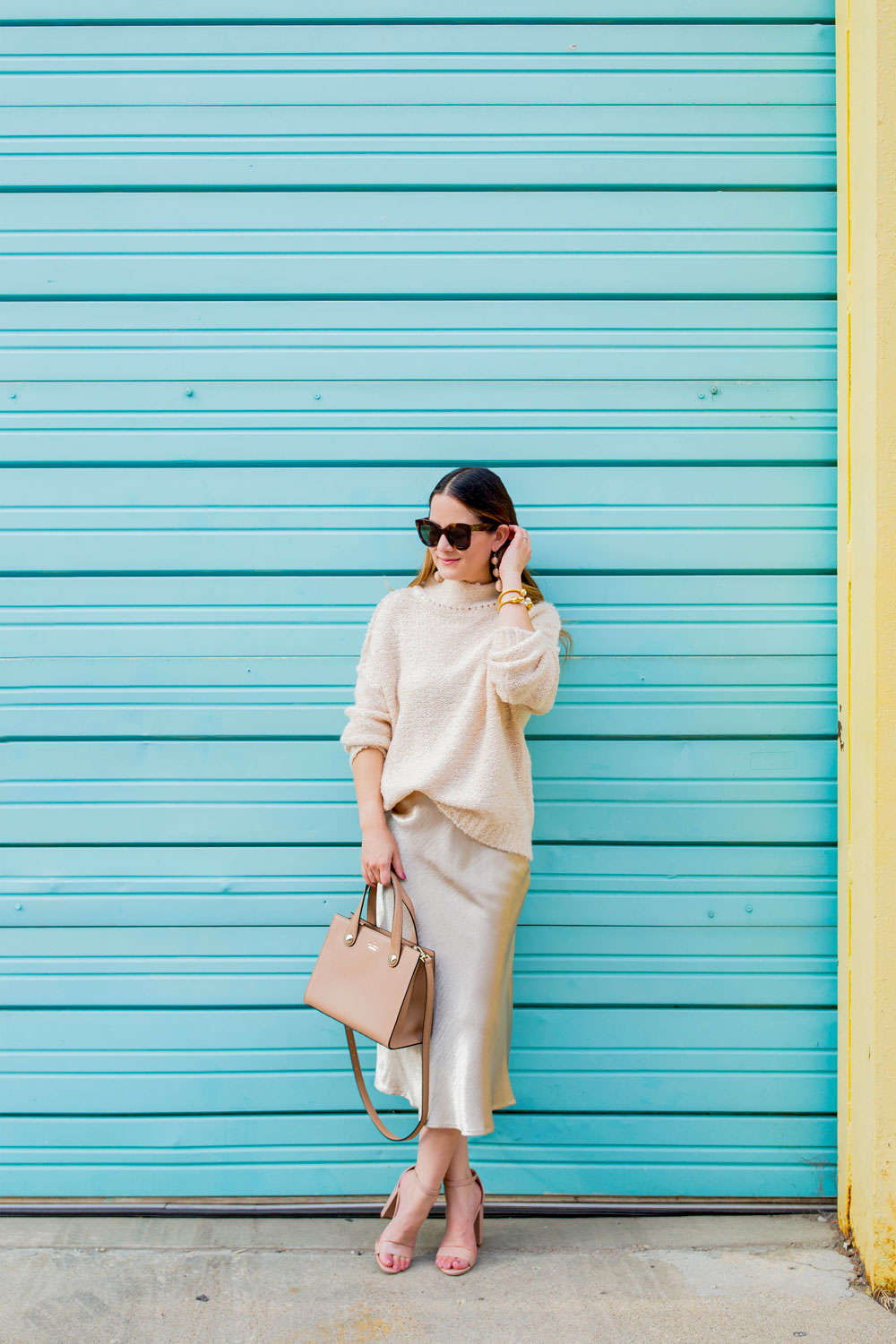 Nordstrom Beige Satin Midi Skirt