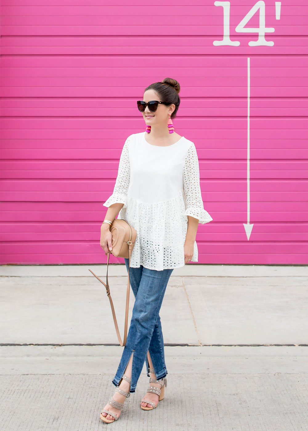 Chicwish White Eyelet Ruffle Trim Tunic Top and Gucci Bag