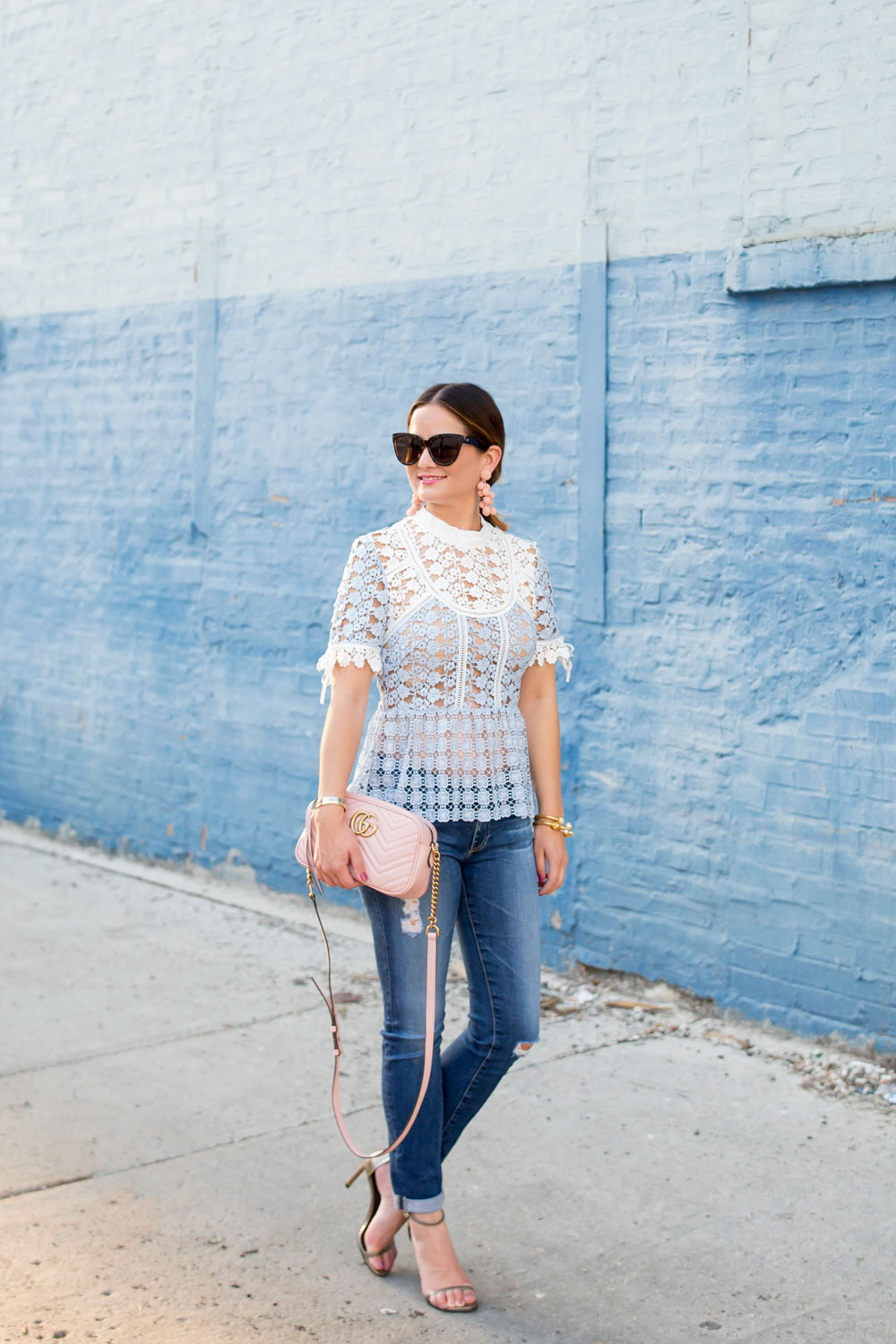 Self Portrait Blue Lace Peplum Top