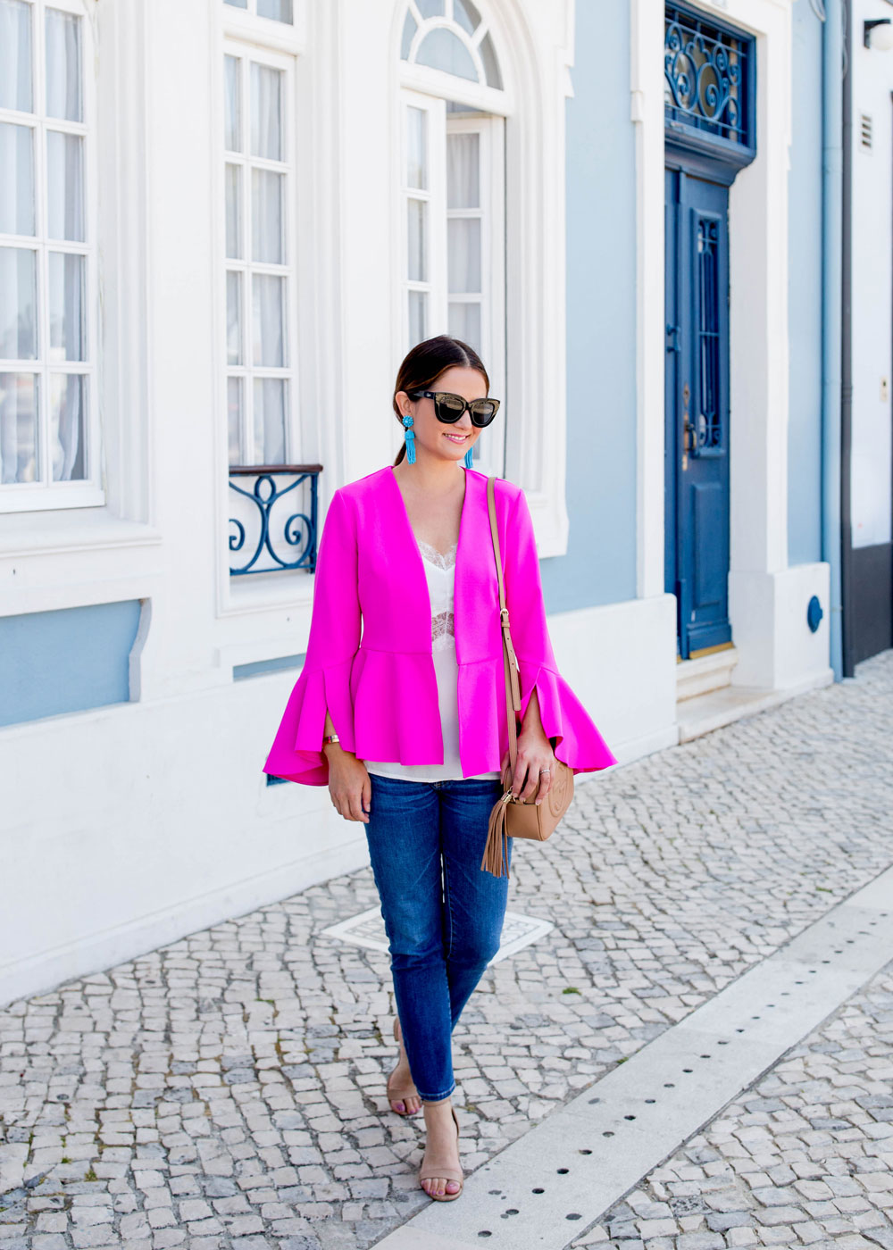 Topshop Pink Fluted Sleeve Jacket