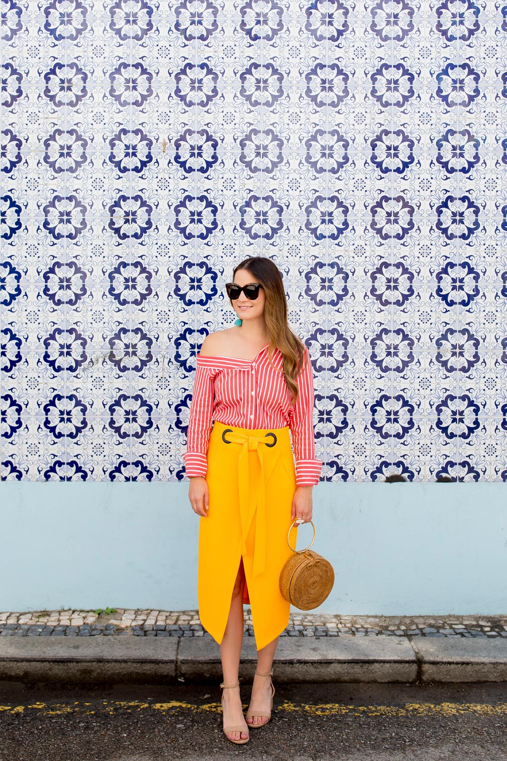 Topshop Yellow Tie Waist Skirt