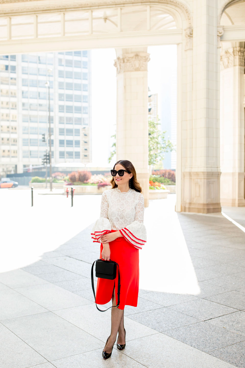 White Lace Bell Sleeve Top