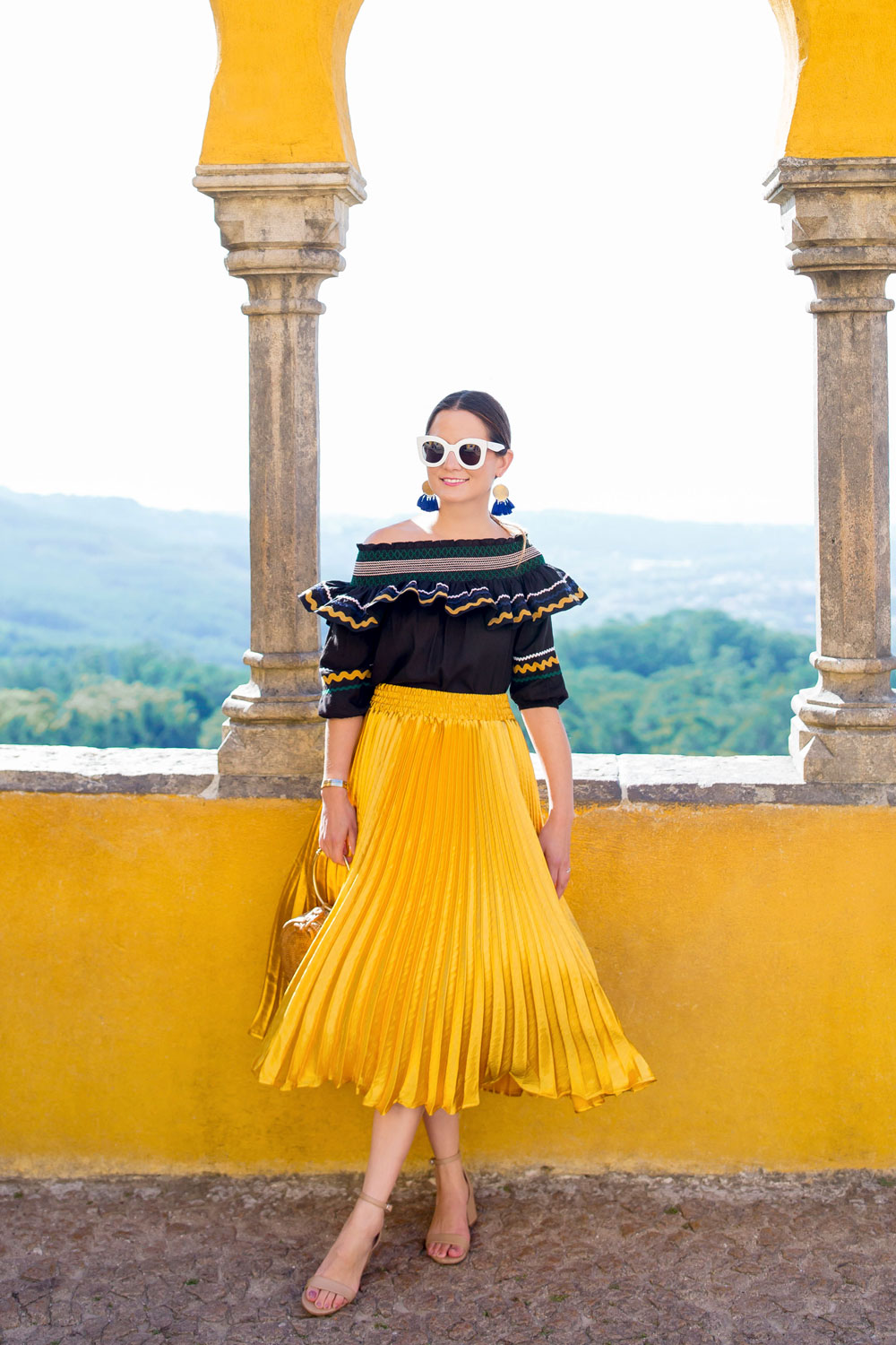 Yellow Metallic Pleated Skirt