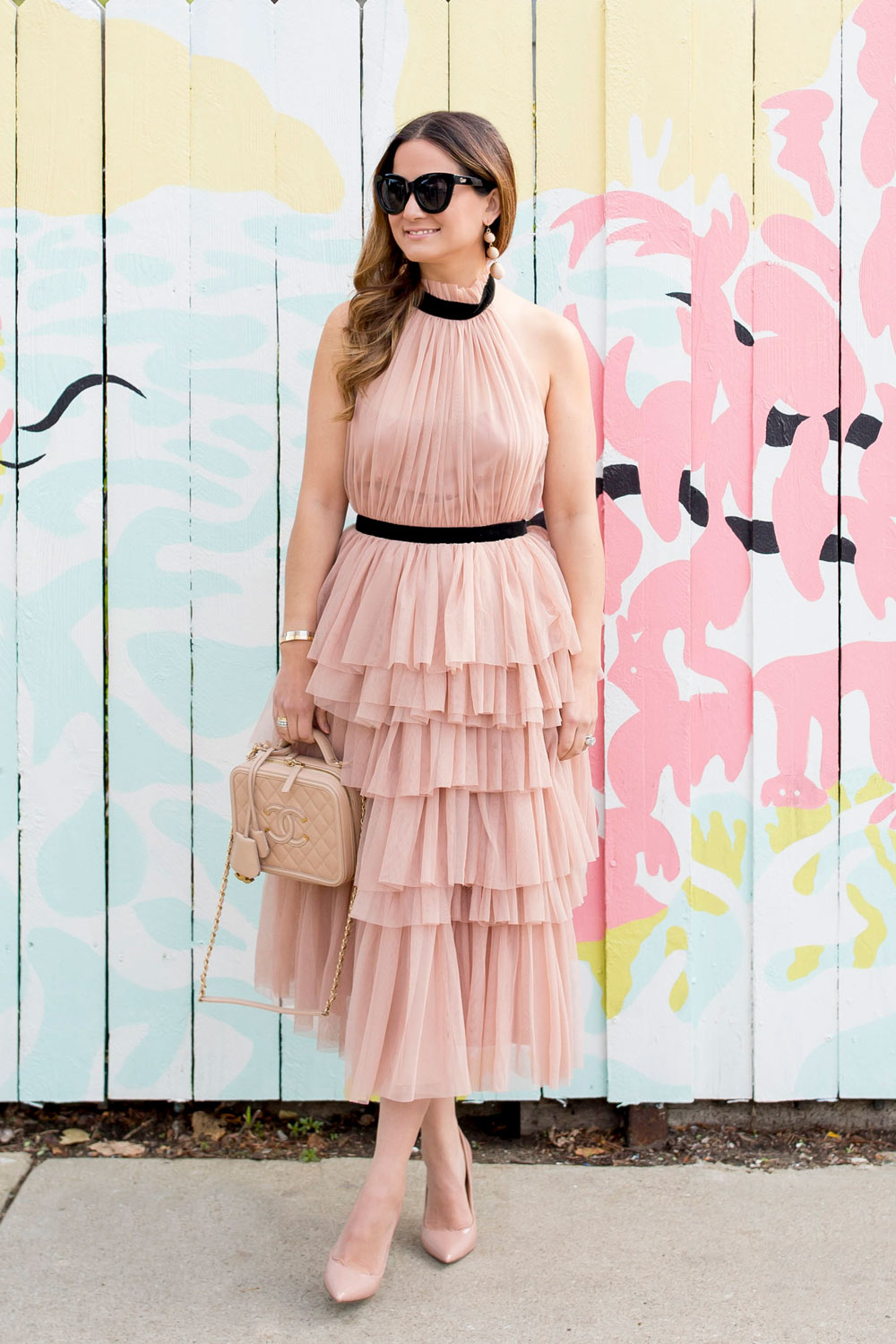 ASOS Pink Tulle Ruffle Midi Dress