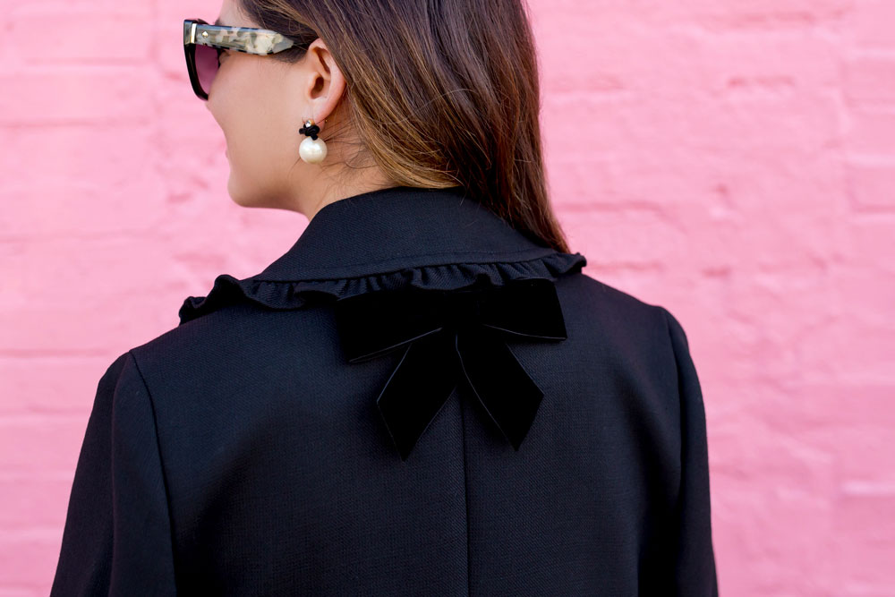 Black Ruffle Velvet Trim Jacket