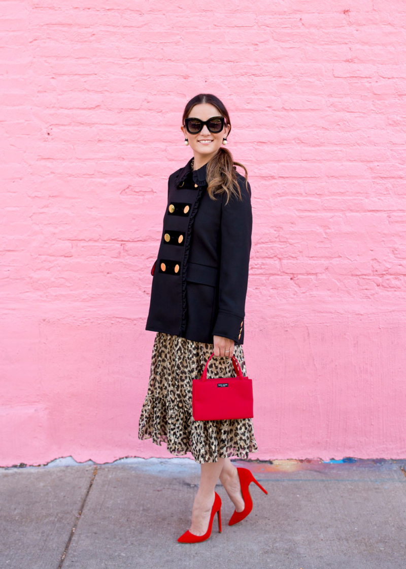 Kate Spade New York Pink Bow Tweed Coat with Leopard Heels