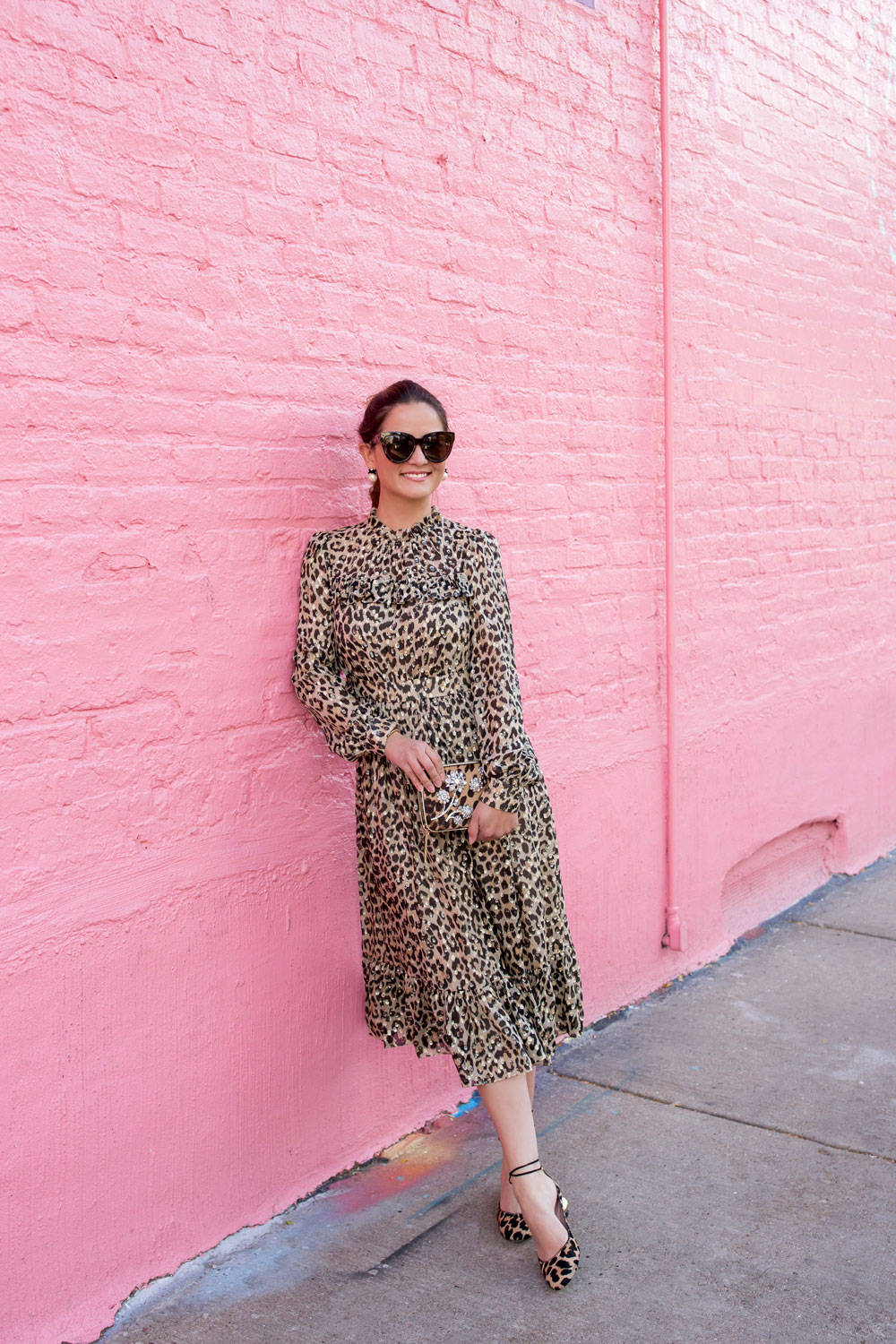 Kate Spade Leopard Print Clipped Dot Midi Dress