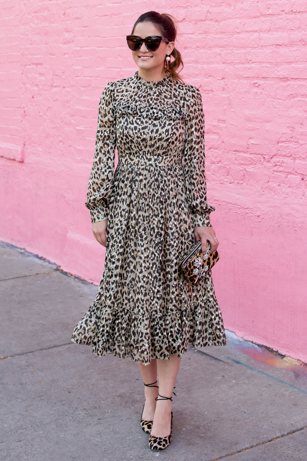 Long Sleeve Leopard Midi Dress