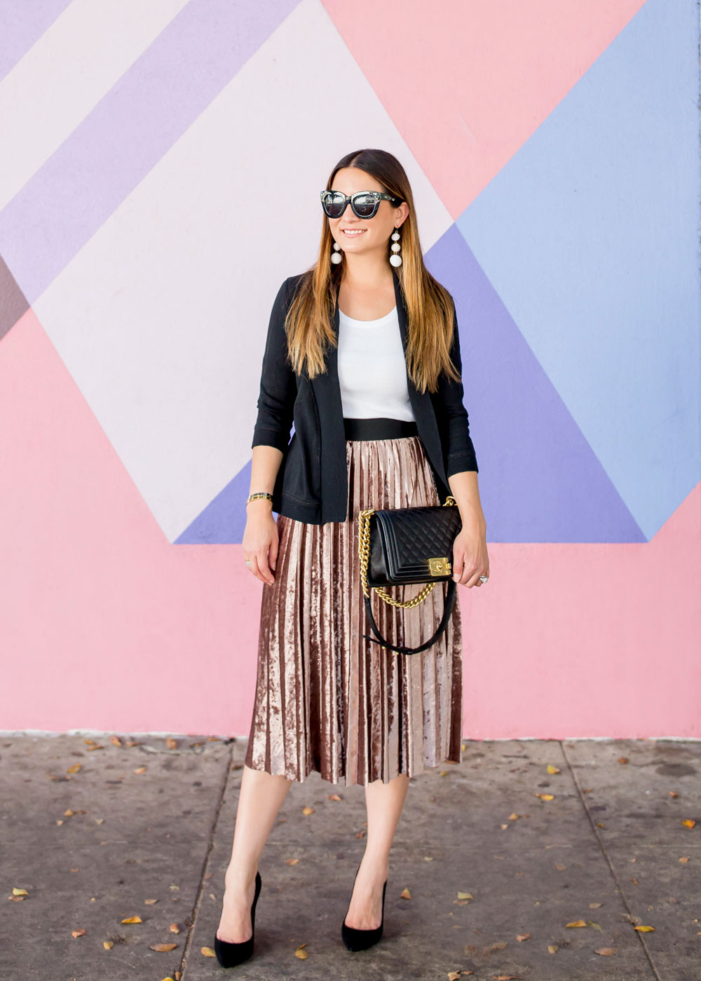 Metallic Velvet Midi Skirt