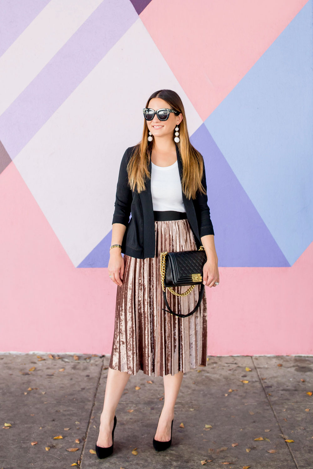 Metallic Velvet Pleated Skirt