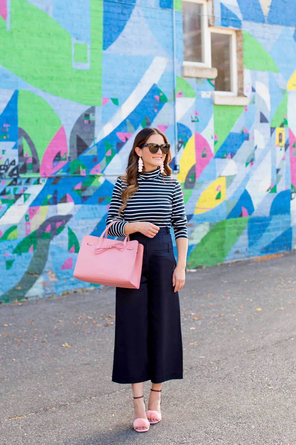 Navy Wide Leg Cropped Pants