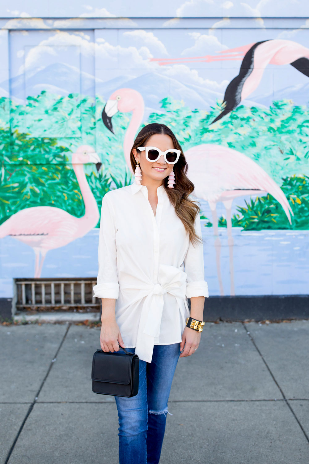 White Tie-Front Tunic Shirt