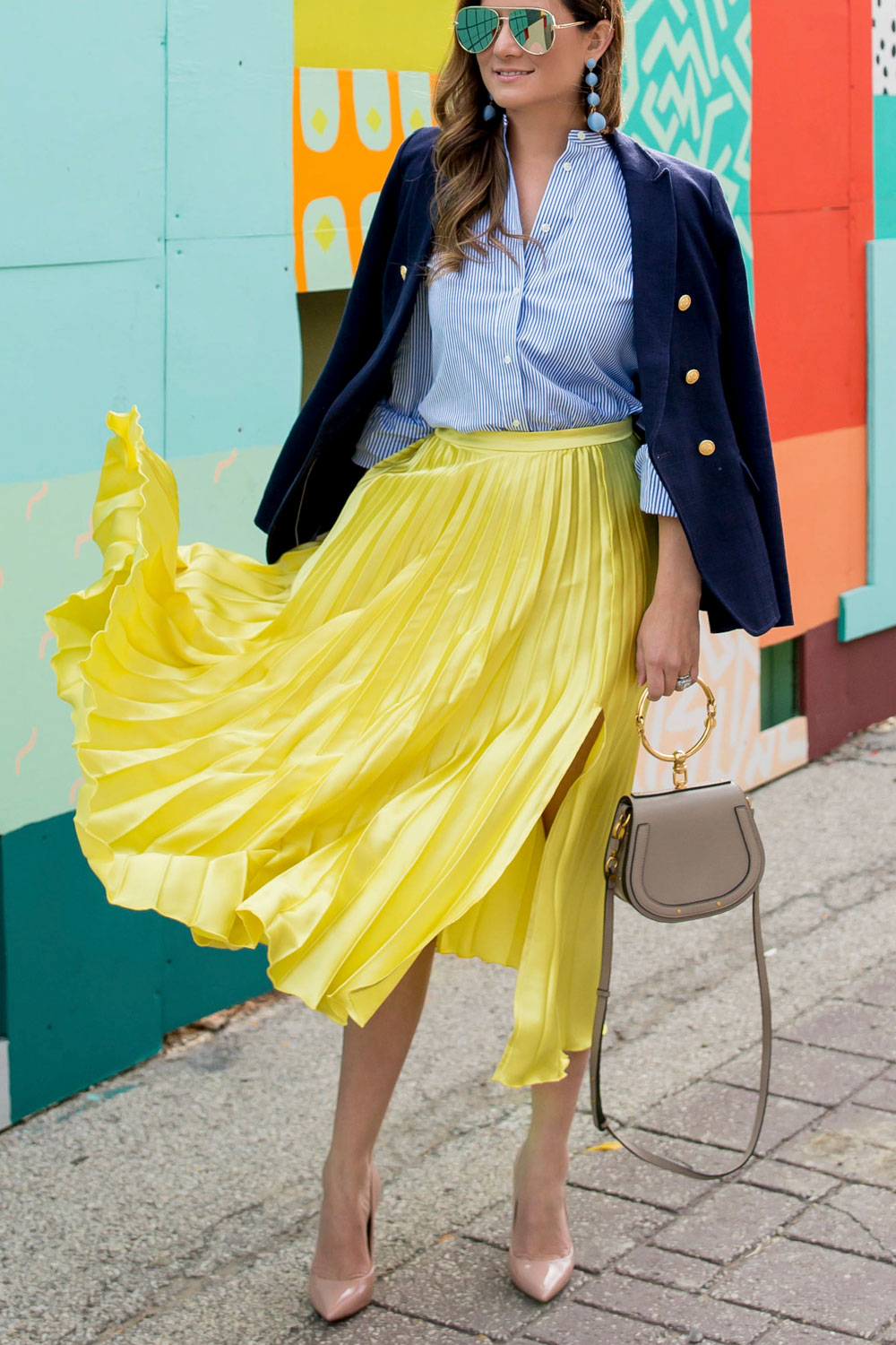 Yellow Pleated Midi Skirt