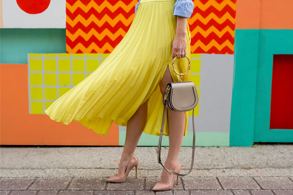 Yellow Pleated Satin Skirt