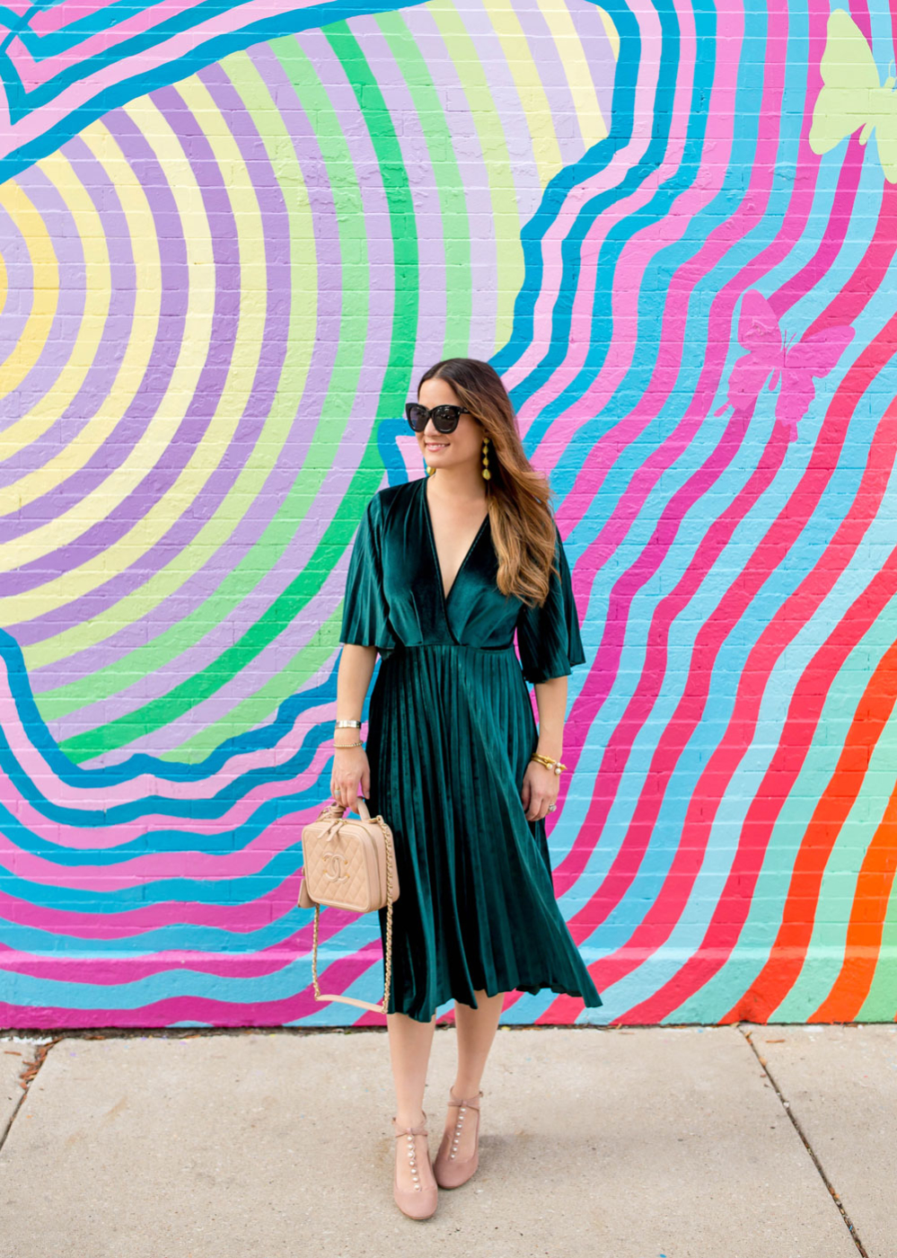 asos green velvet pleated dress