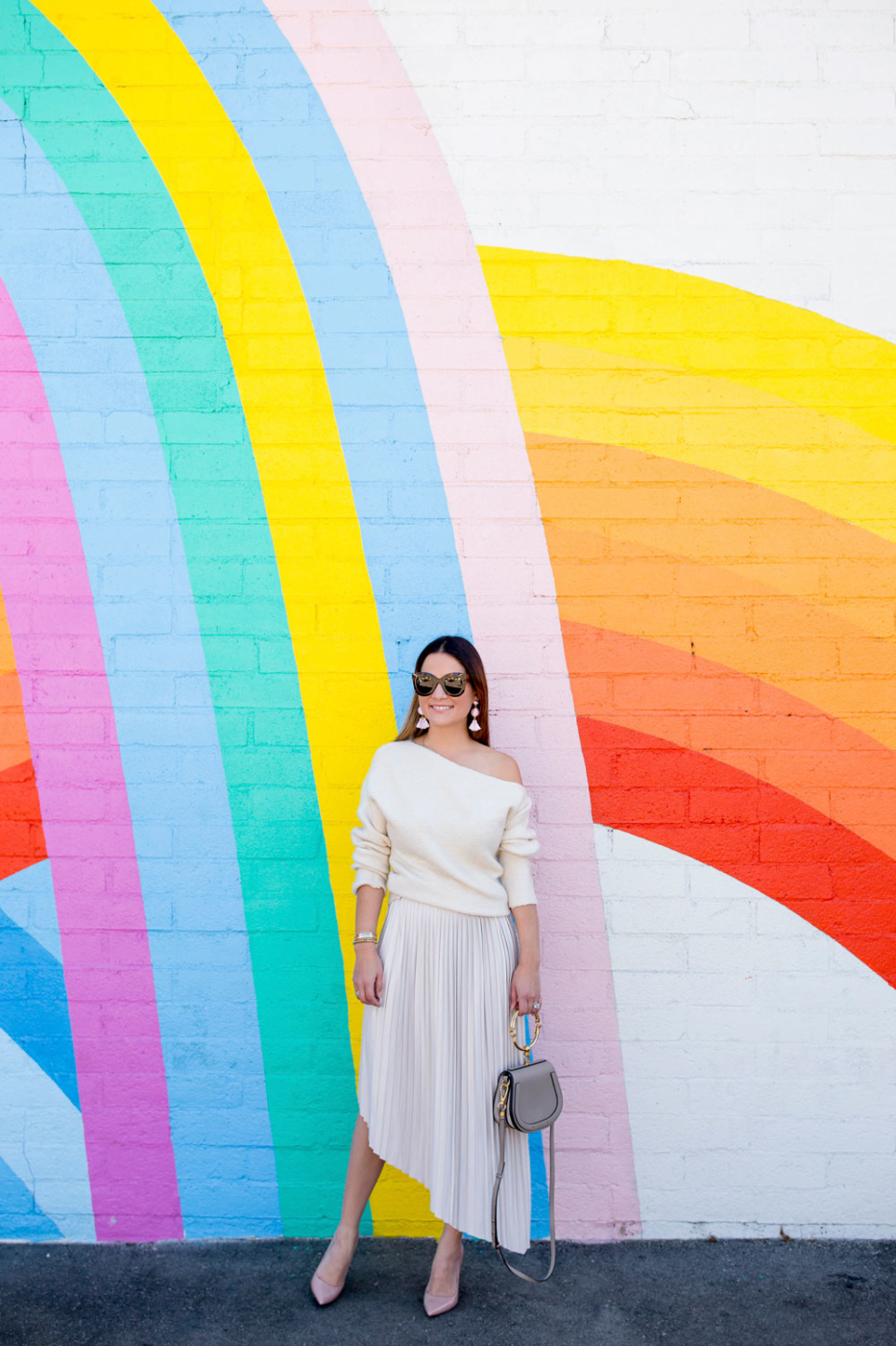 Asymmetrical Pleated Skirt | Rainbow Mural Los Angeles