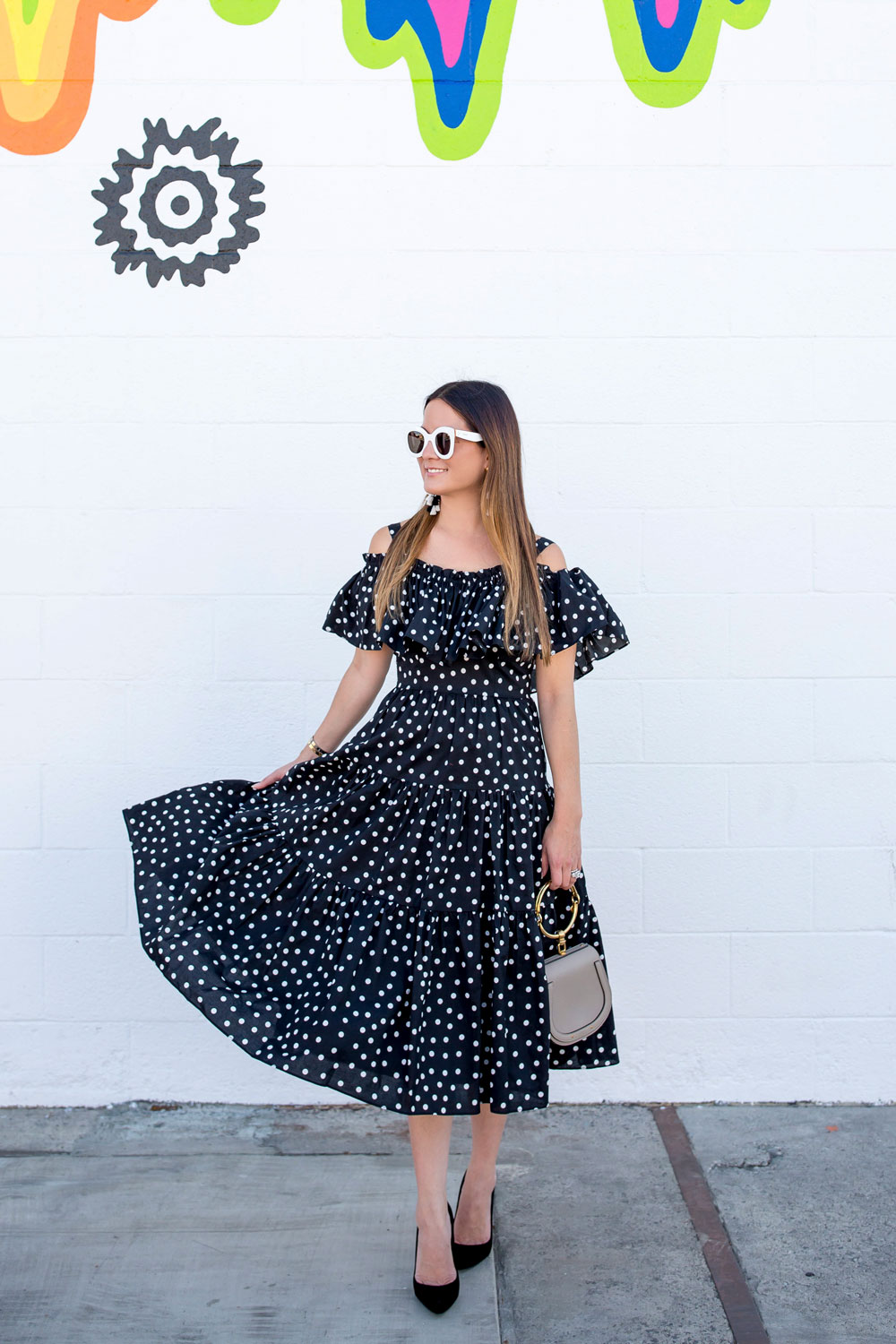 Black and White Polka Dot Midi Dress