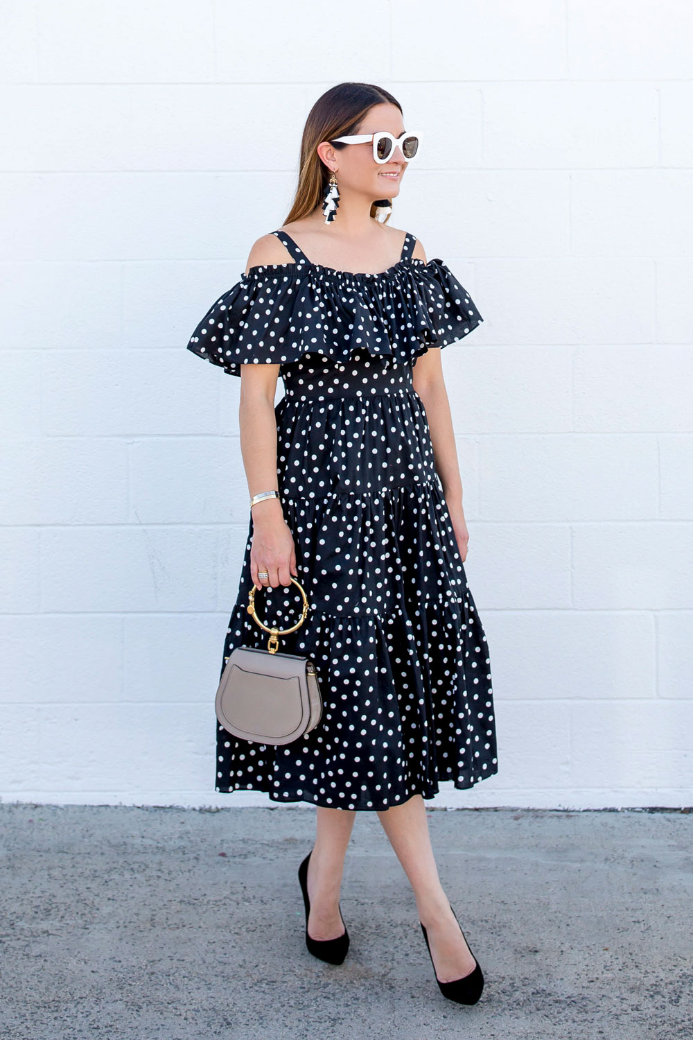 Black White Polka Dot Ruffle Dress