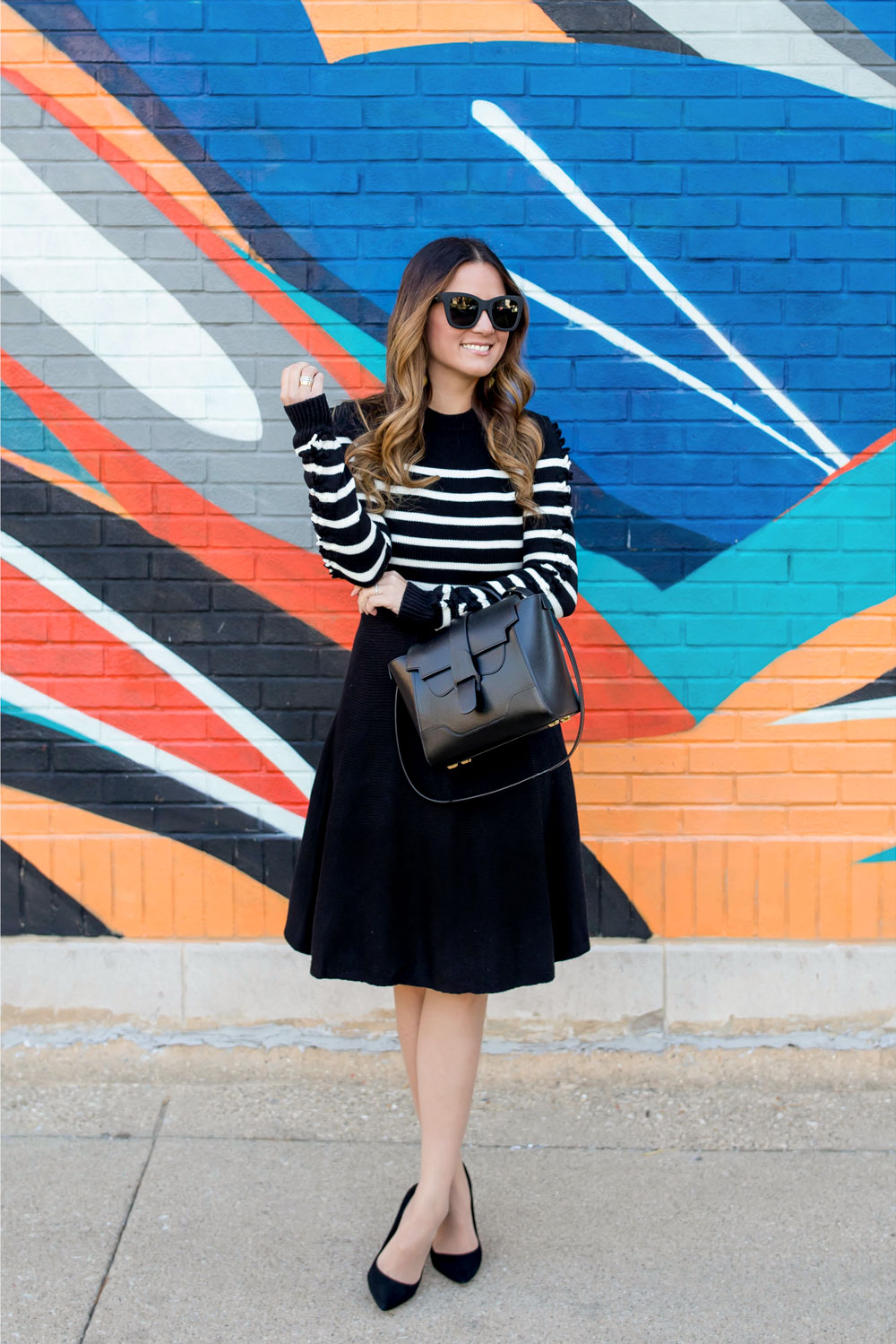 Black White Stripe Sweater Dress