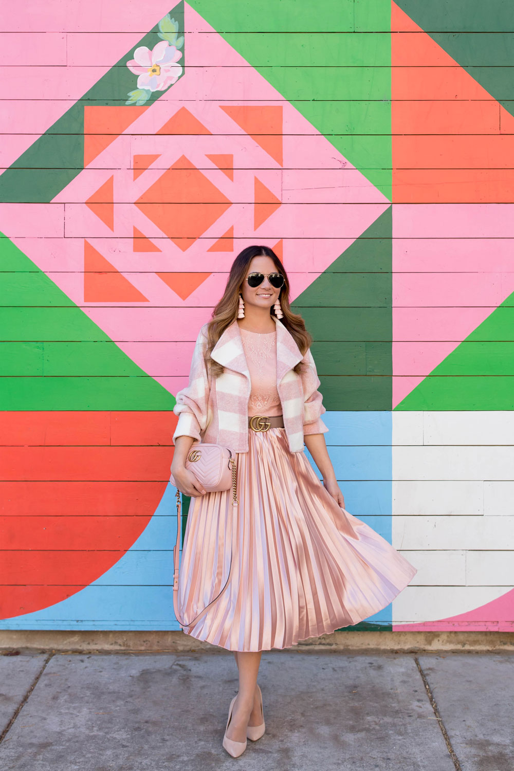 Blush Pink Pleated Satin Midi Dress