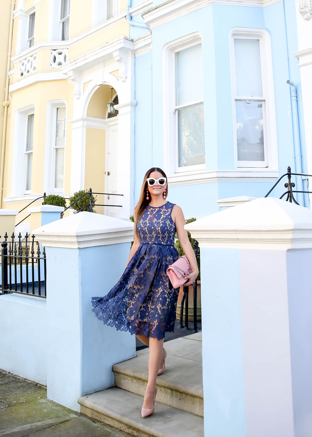 Donna Morgan Blue Lace Fit Flare Dress