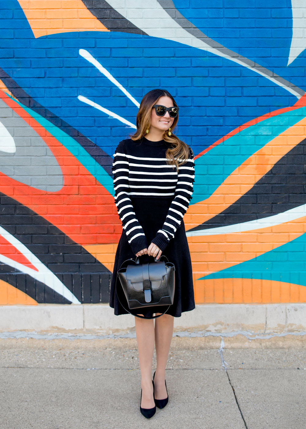 Eliza J Black White Stripe Sweater Dress